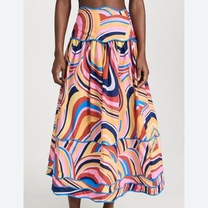 Farm Rio Multicolor Waves Midi Boho Luxury Chic Skirt Size XL New
